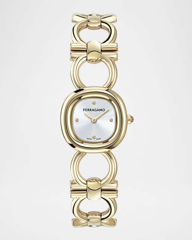 25mm Double Gancini BraceleDouble Gancini 25MM IP Yellow Gold Diamond Watch